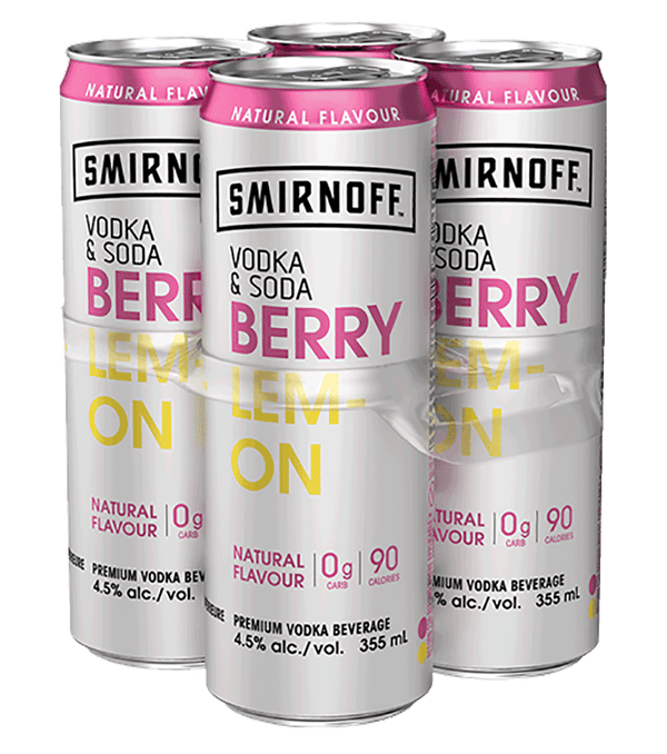 Smirnoff Vodka & Soda Berry Lemon - 4 x 355mL