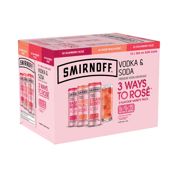Smirnoff Vodka & Soda Rose Variety Pack - 12 x 355mL